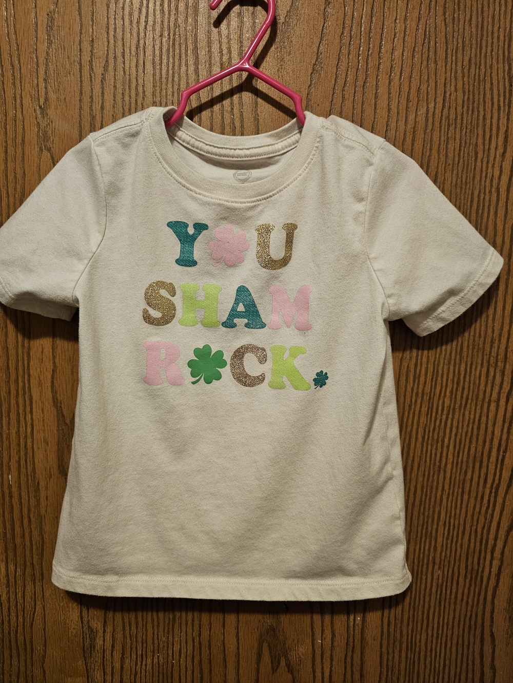 Garanimals Cream Tee with Green, Pink & Gold Shamrock Graphic